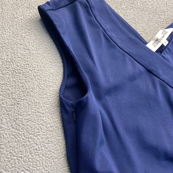 Diane von Furstenberg Cap Sleeve Ruched Jersey Dress Navy Size 6 - Picture 9 of 11